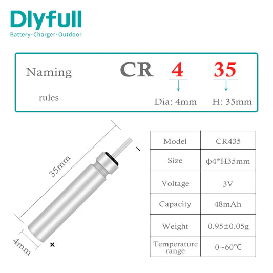 Batería para flotador y punteros de pesca LED Dlyfull CR435 de 3 V y 48 mAh